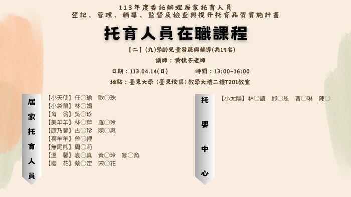 113年度托育人員在職選課公布名單(4月份已公布)圖片